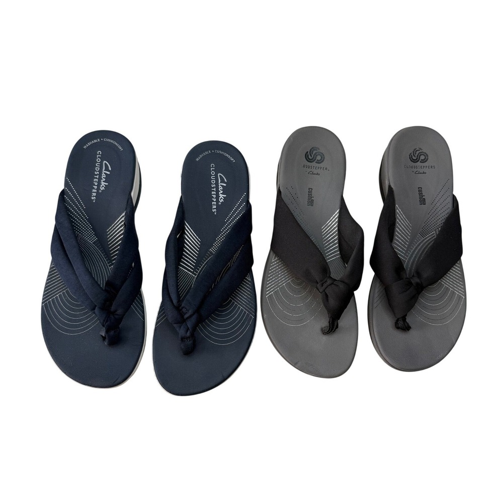 Clarks Cloudsteppers Arla Glitz Flip Flop Sandals 2 Pairs Navy Black Womens 8